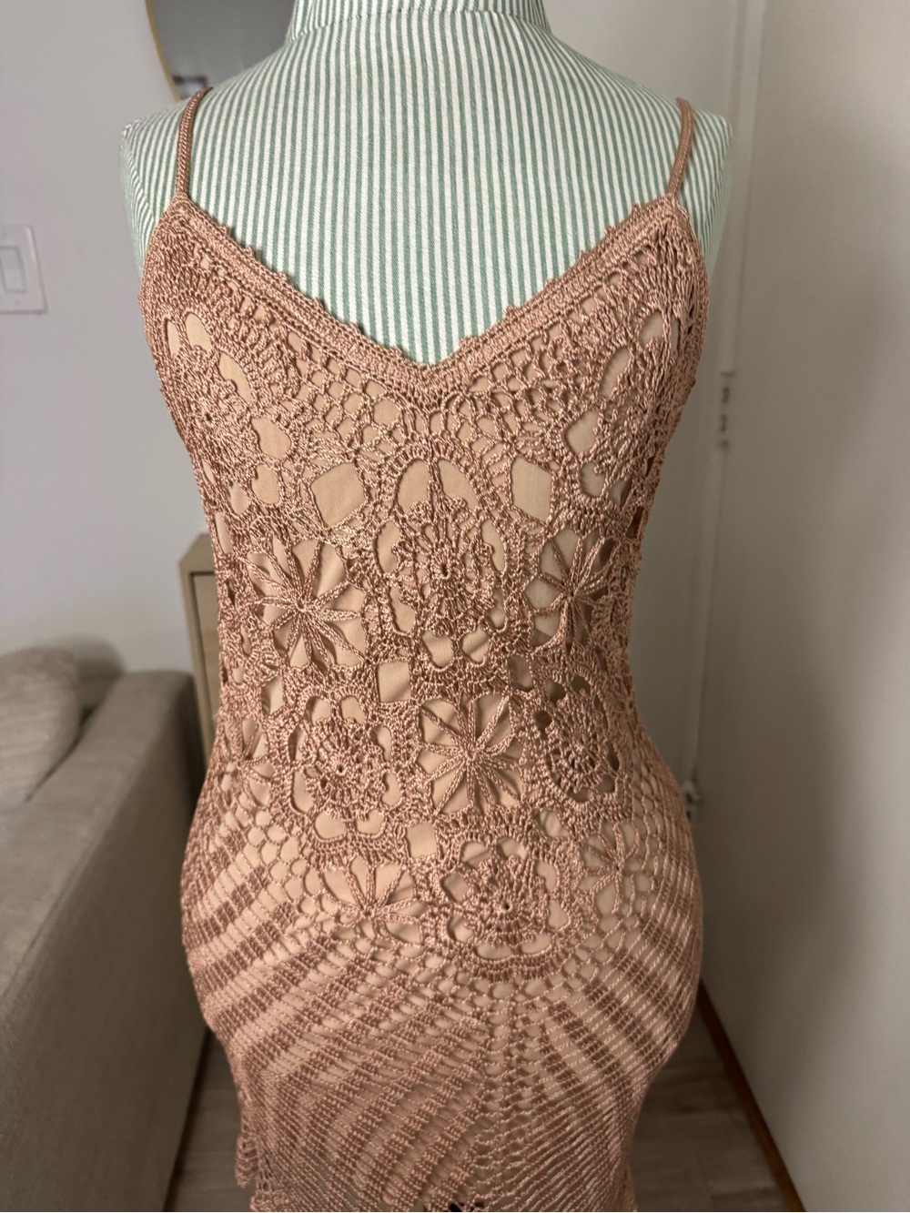 OOPSEES Nude Crochet Floral Midi Dress Size M